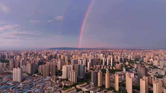 西安雨后彩虹云层航拍