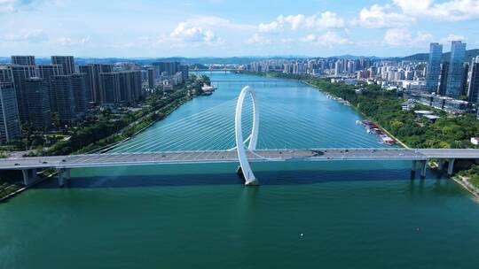 柳州航拍柳江风景白沙大桥