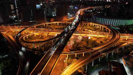 上海市南北高架路中环延时无人机航拍夜景