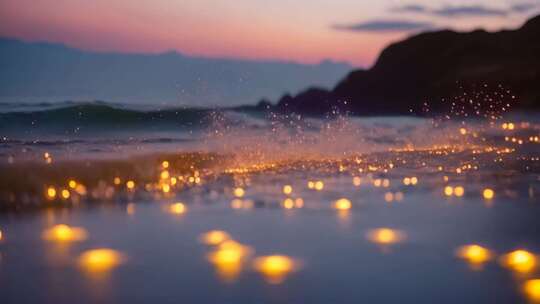 海边日落海浪波光粼粼