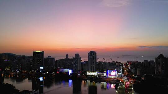 三亚城市交通夜景航拍