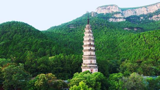 4K航拍济南灵岩寺辟支塔视频素材模板下载