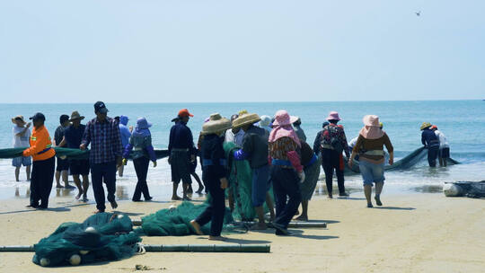 东山岛渔民集体捕鱼场景
