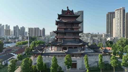 武汉归元禅寺航拍圆通阁双面观音广场