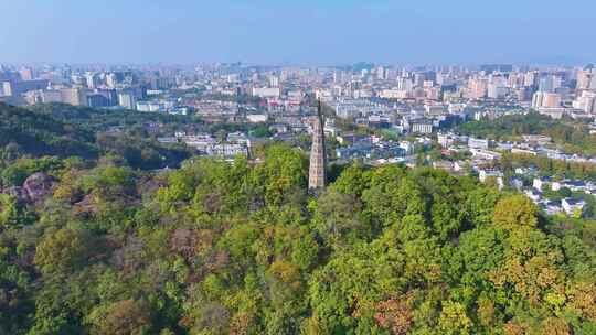 浙江杭州西湖景区宝石山保俶塔航拍旅游风景