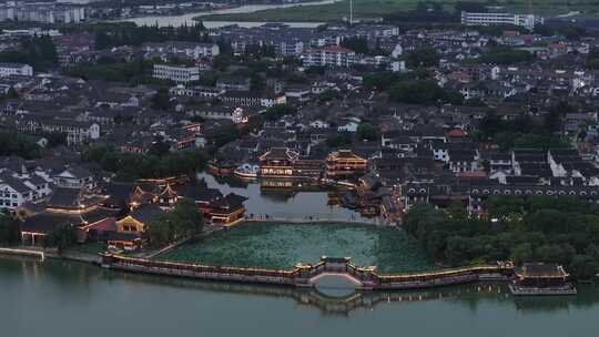 江南水乡古镇锦溪夜景（航拍素材）