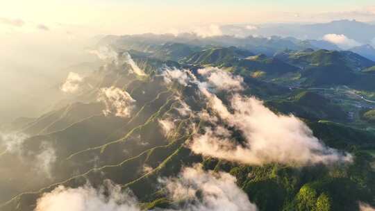 航拍高山日出山脉阳光