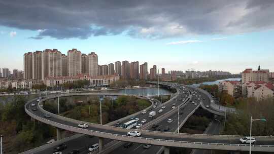 天津海河海津大桥复兴门地铁站立体交通风光