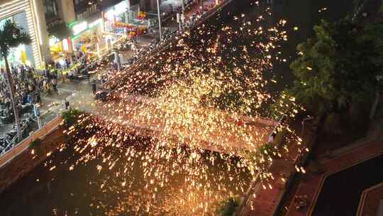 福建民俗工艺打铁花龙年新春春节素材航拍