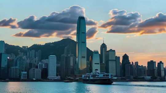 香港城市天际线黄昏景观