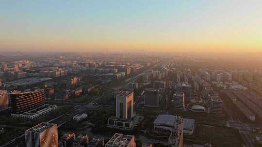 航拍杭州余杭未来科技城清晨