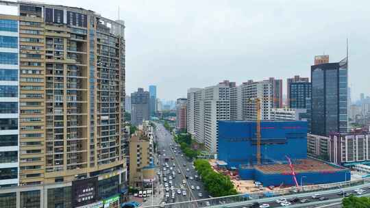 湖北武汉洪山区车流交通航拍繁忙的城市道路视频素材模板下载