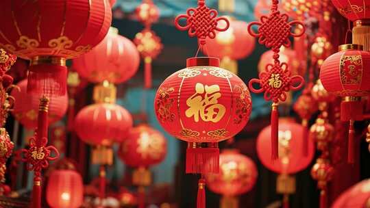 春节红色灯笼福字装饰