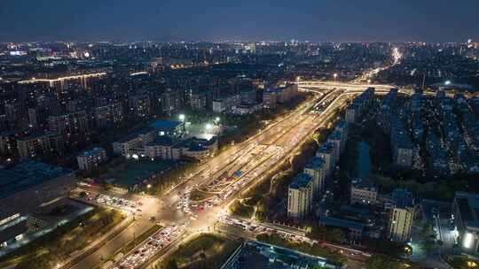 航拍城市道路车流延时