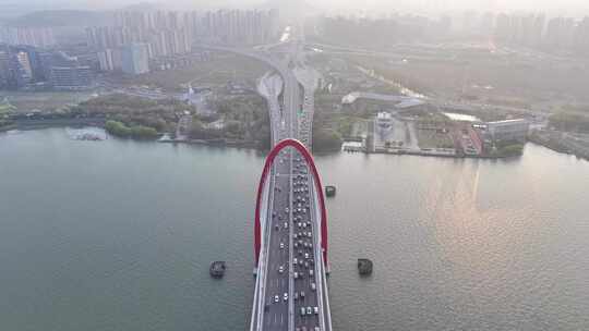 航拍飞过之江大桥视频素材模板下载