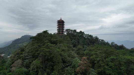 重庆北碚缙云山观景塔自然风光航拍