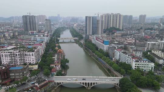 湖南邵阳城市沿河风光航拍