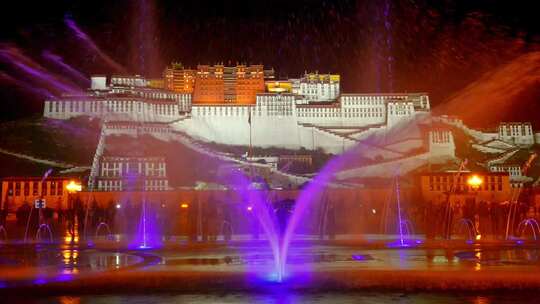 布达拉宫夜景喷泉视频素材模板下载