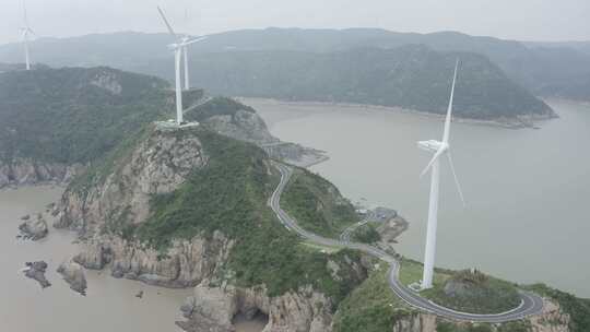 原创航拍LOG台州玉环1号公路风力发电4K-1