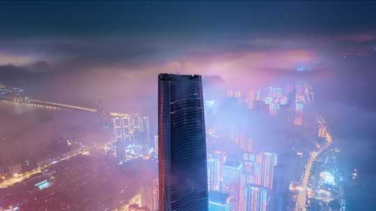 武汉绿地中心云海夜景延时