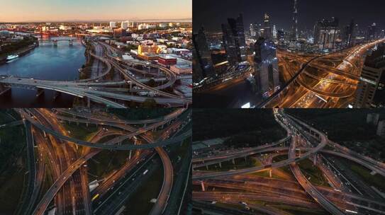 城市黄昏夜晚中的立交桥 视频合集