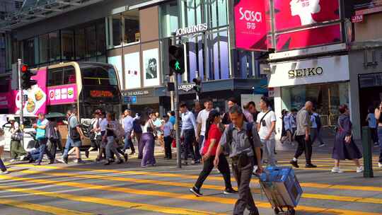 香港路口行人街景视频素材模板下载