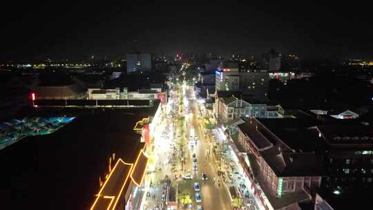 城市夜景步行街人流航拍