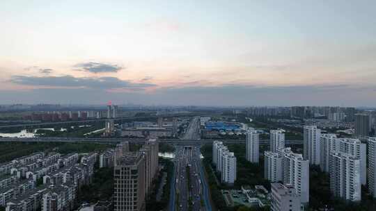 4K航拍昆山城市日落风光大景