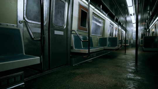 晚上空荡荡的地铁车厢视频素材模板下载