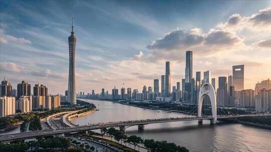 广州城市风光珠江畔高楼景观
