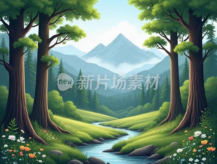 一张有山有水有树的风景图