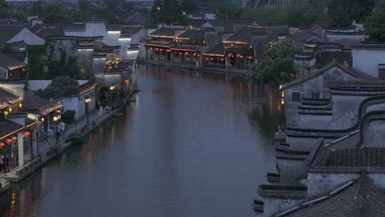 古镇夜景航拍 南浔夜景航拍