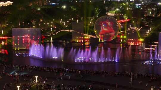 佛山禅城文华公园水舞声光秀喷泉夜景视频素材模板下载