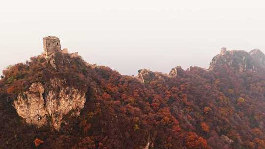 北京秋天司马台长城群山红叶大气航拍