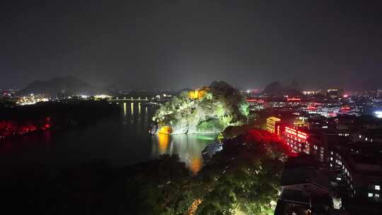 航拍广西桂林象山景区夜景