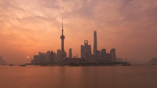 从外滩看上海城市日出，清晨视频素材模板下载