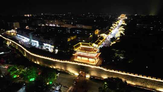 湖北襄阳古城古城门北街夜景灯光航拍