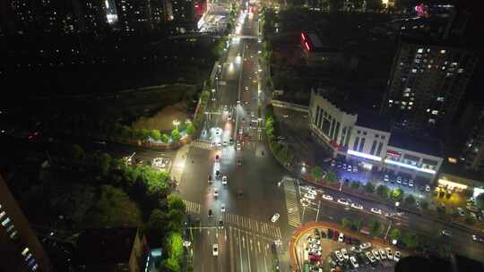 山东菏泽城市夜景交通车辆行驶航拍