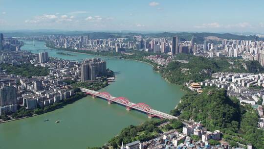 航拍广西柳州柳江两岸城市景观 4k