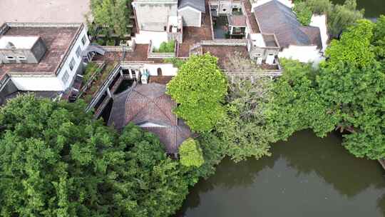 东莞可园风景区仿古建筑园林景观航拍