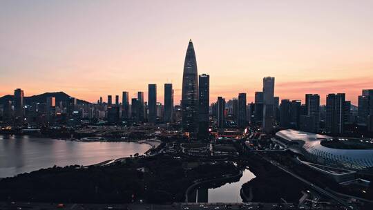 航拍深圳湾后海夕阳宣传片大场景