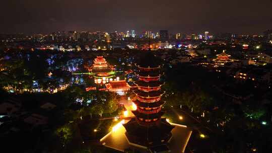 航拍苏州盘门景区中秋灯会夜景