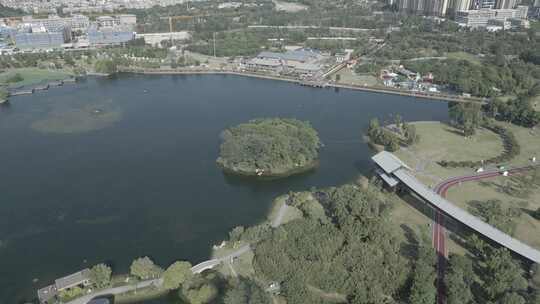 成都 北湖公园 航拍 湖景 湖面 蓝天