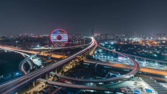 广州圆大厦东沙立交都市夜景延时