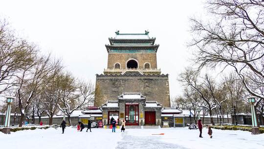 北京钟楼下雪建筑延时