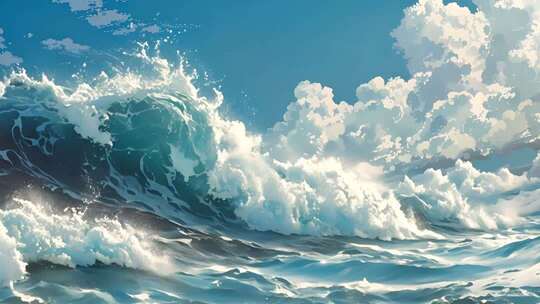 海浪翻涌的海洋景象