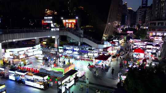 航拍 人间烟火 夜市步行街 人流