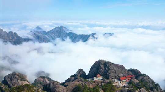 安徽黄山风景区山峰云海航拍延时风景视频素