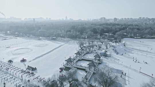 长春南湖冬季雪景航拍