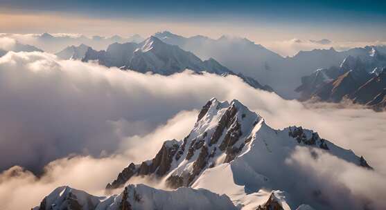 雪山云雾阳光山峰云海日出自然生态环境风景